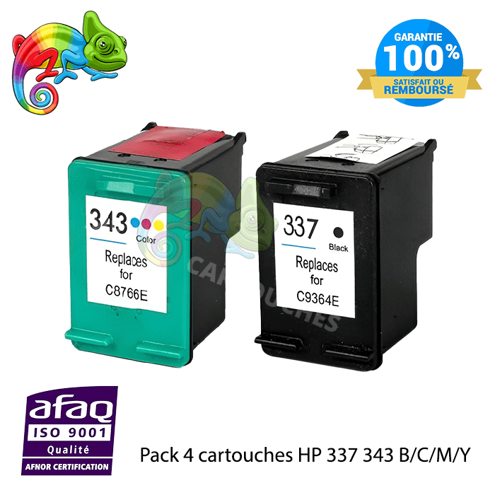 mycartouches ads Pack Compatible HP 337 343 - Pack Noir et couleurs - Niveau d'encre