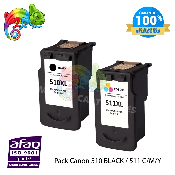 mycartouches Pack Pack De 2 Cartouches Remanufacturées Canon 510 BLACK / 511 C/M/Y (C510511X2)