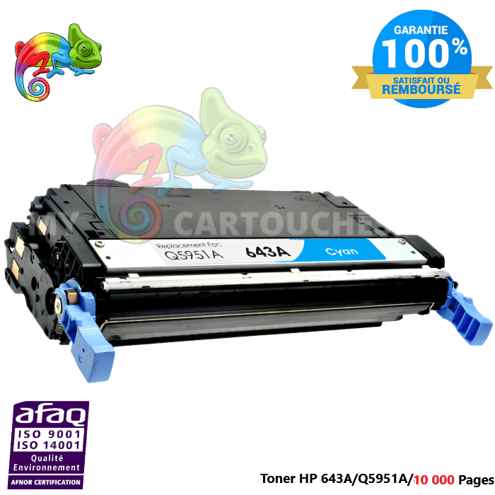 mycartouches Toner/Laser Toner Laser Pour  HP 643A Cyan  Toner laser HP (Q5951A) Compatible