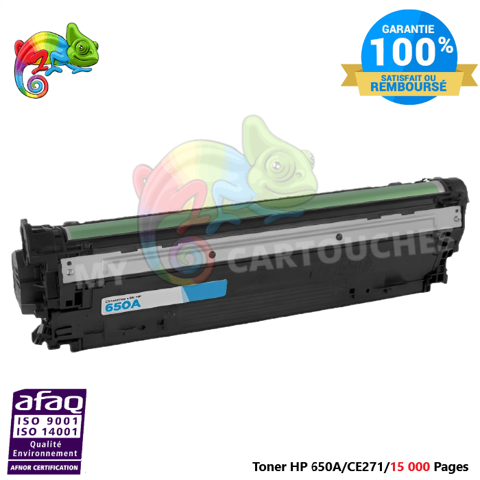 mycartouches Toner/Laser Toner Laser Pour  HP 650A  Cyan  Toner laser HP ( CE271A) Compatible