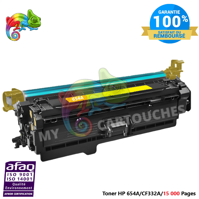 mycartouches Toner/Laser Toner Laser Pour  HP 654A Yellow  Toner laser HP (CF332A) Compatible